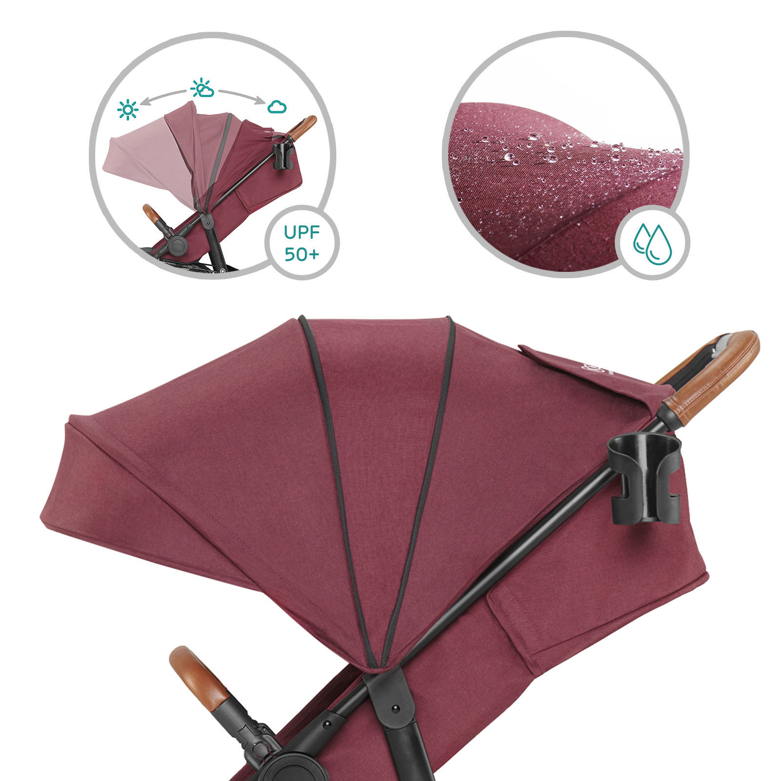 Прогулянкова коляска KiderKraft GRANDE LX Burgundy - Зображення 8