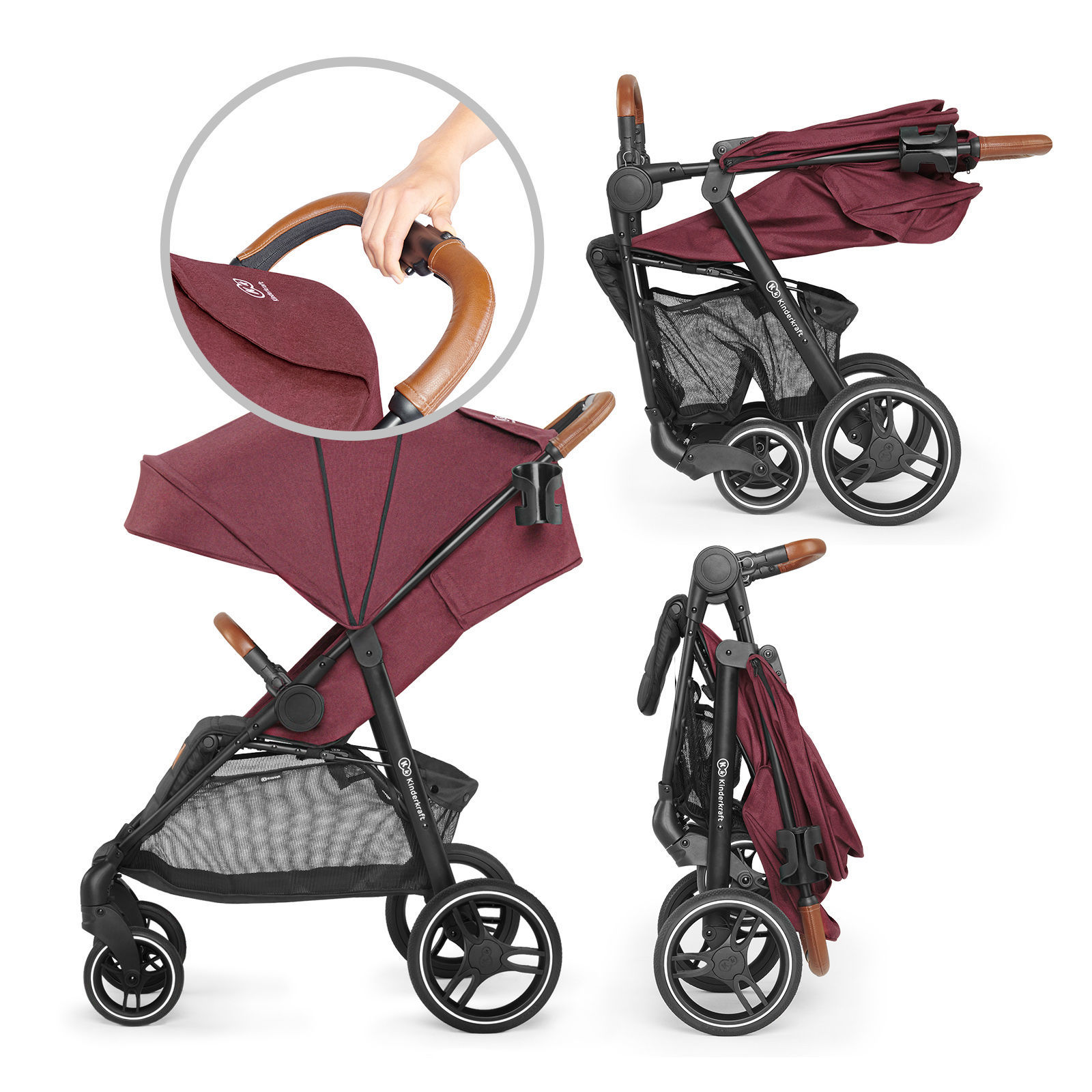 Прогулянкова коляска KiderKraft GRANDE LX Burgundy - Зображення 9