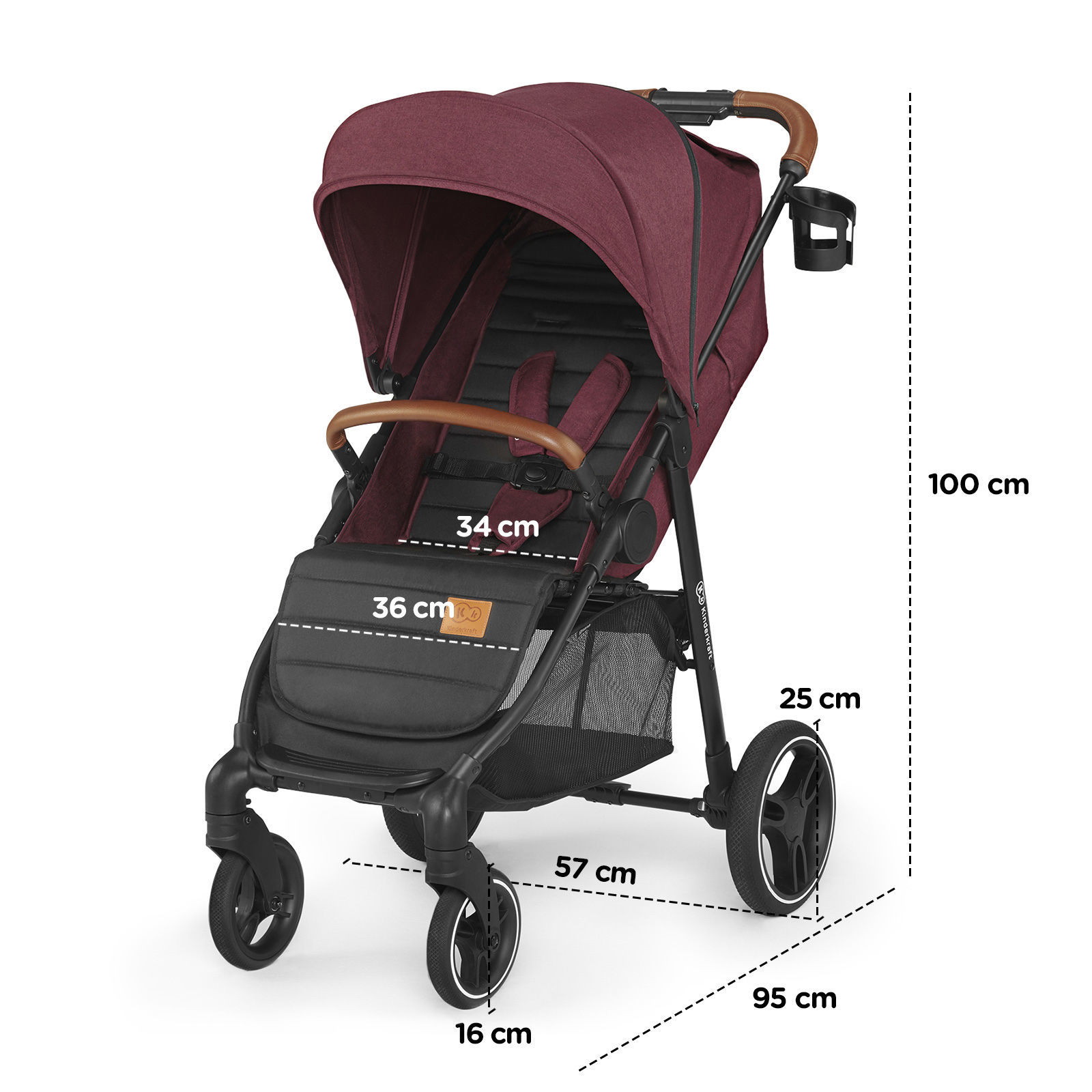 Прогулянкова коляска KiderKraft GRANDE LX Burgundy - Зображення 3