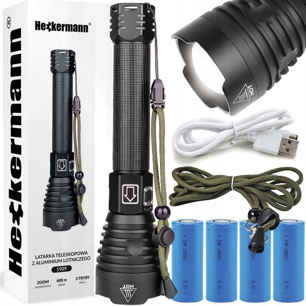 Потужний тактичний ліхтар Heckermann XHP90 Zoom 5000mAH