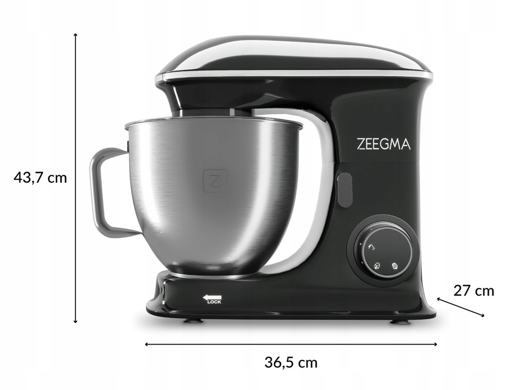 Тістоміс міксер планетарний Zeegma PLANEET CHEF BLACK 2200 Вт - Зображення 6