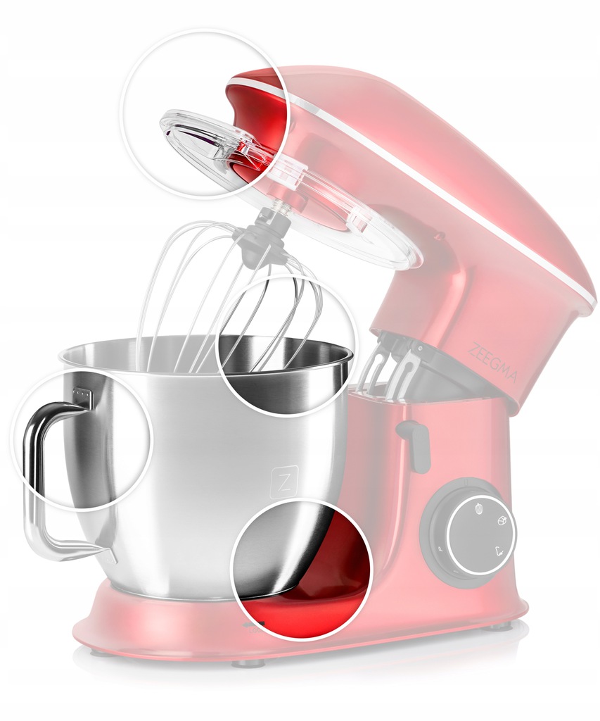 Тістоміс міксер планетарний Zeeegma PLANEET CHEF RED 2200 Вт - Зображення 6