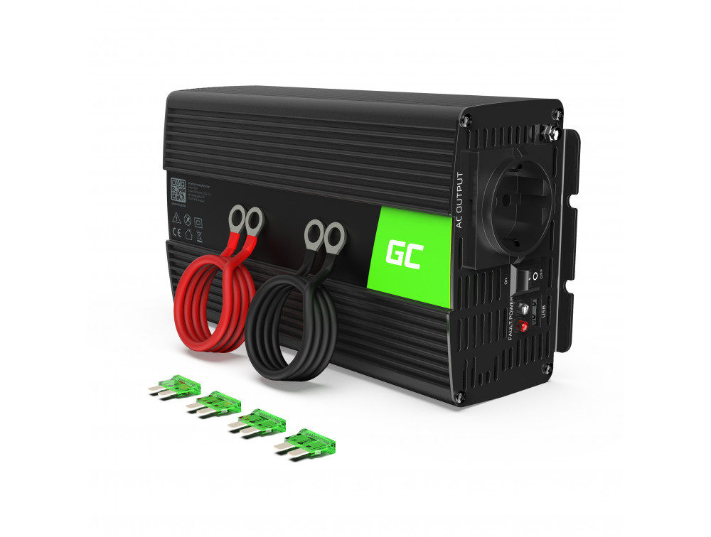 Перетворювач напруги інвертор Green Cell 12 V на 230 V 1000 W/2000 W чиста синусоїда