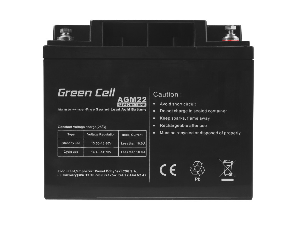 Акумуляторна батарея Green Cell VRLA AGM 12 V 40 Ah (AGM22) - Зображення 6