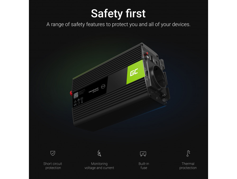 Перетворювач напруги інвертор Green Cell 12 V на 230 V 300 W/600 W Чистий синус (INV05DE) - Зображення 4