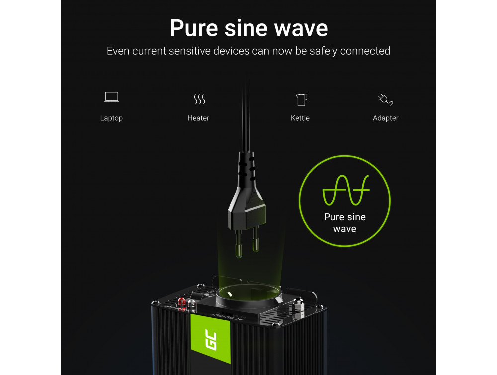 Перетворювач напруги інвертор Green Cell 12 V на 230 V 300 W/600 W Чистий синус (INV05DE) - Зображення 7