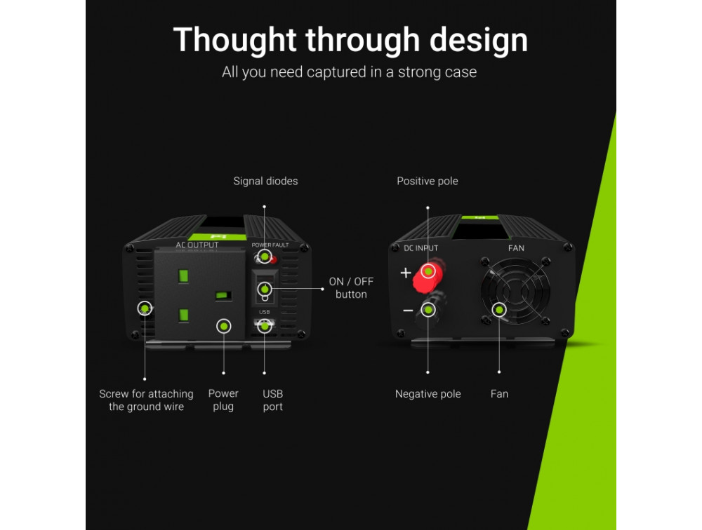 Перетворювач напруги інвертор Green Cell 24V на 230 V 500 W/1000W UK - Зображення 2