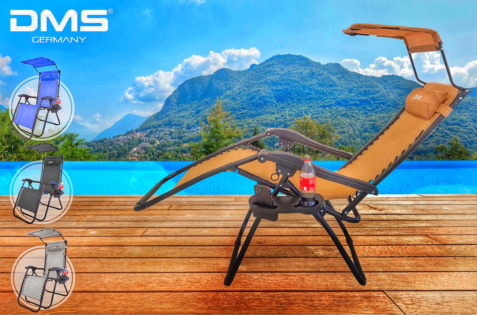 Розкладне садове крісло шезлонг DMS GLS-120B Black - Зображення 3