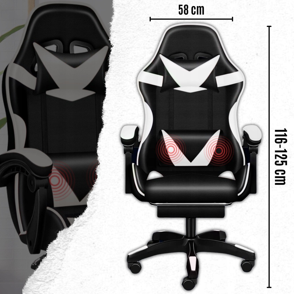 Крісло геймерське PLAYER з підставкою для ніг White/Black - Зображення 10