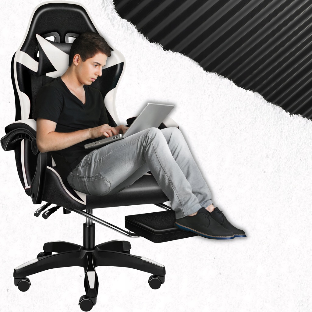 Крісло геймерське PLAYER з підставкою для ніг White/Black - Зображення 6
