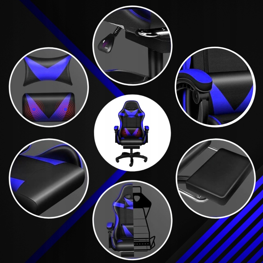 Крісло геймерське PLAYER з підставкою для ніг Blue/Black - Зображення 4