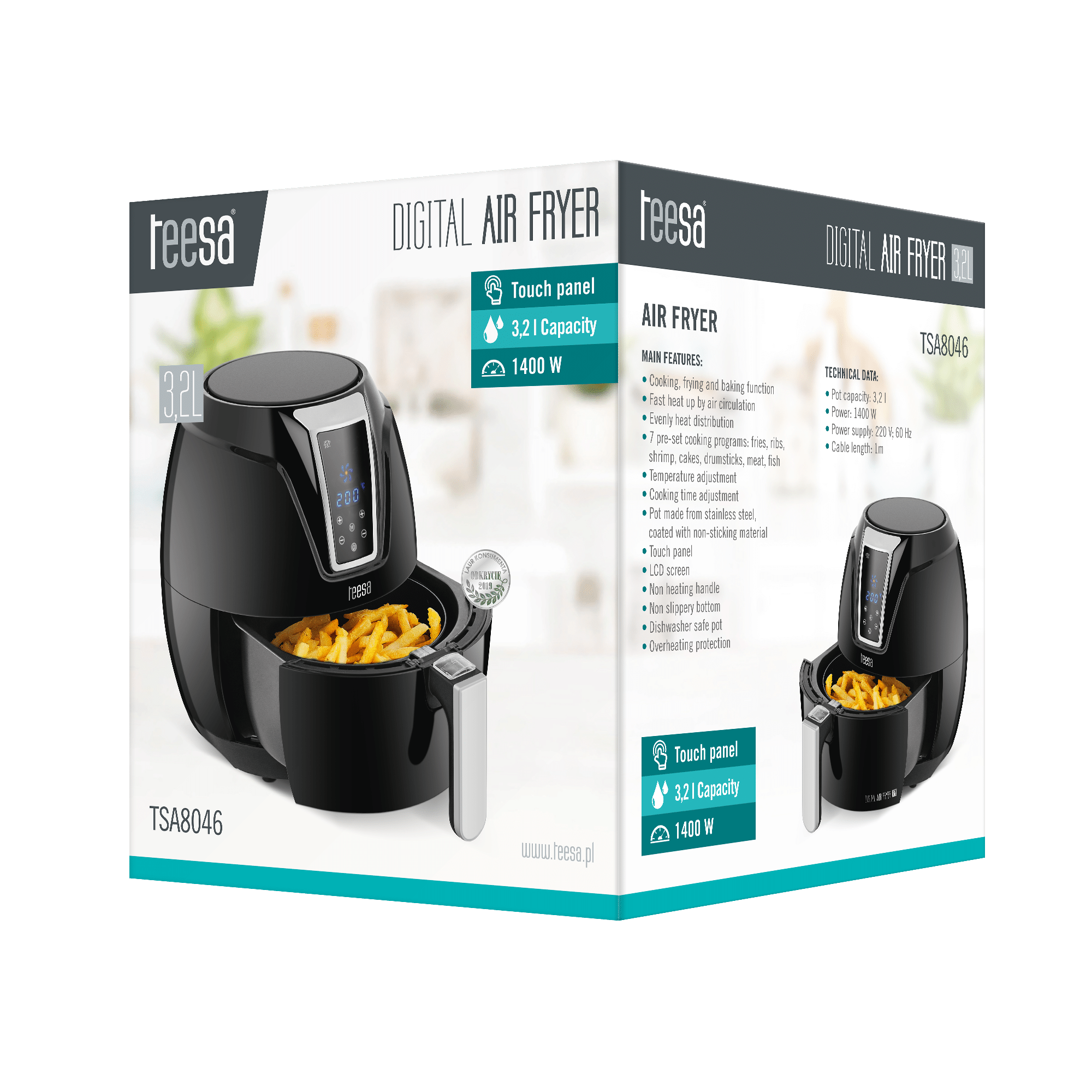 Аерогриль Аерофритюрниця TEESA DIGITAL AIR FRYER 3,2L Black - Зображення 5