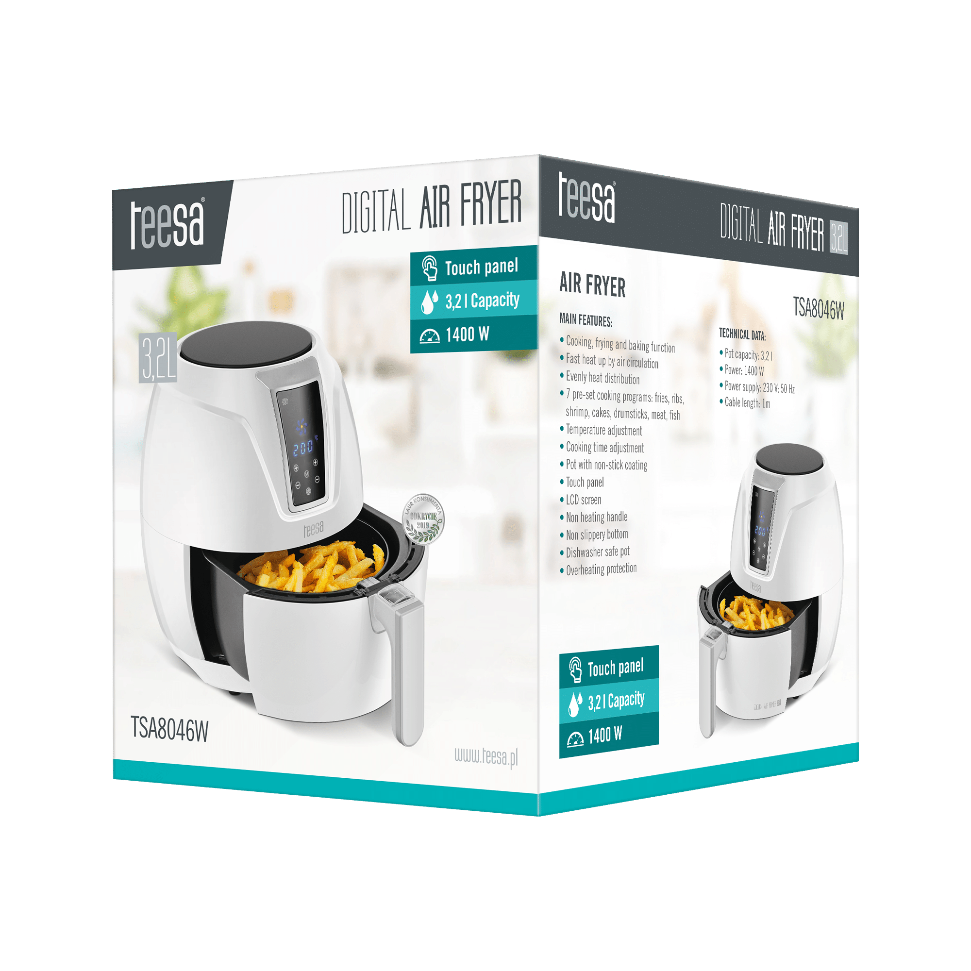 Аерогриль Аерофритюрниця TEESA DIGITAL AIR FRYER 3,2L WHITE - Зображення 5