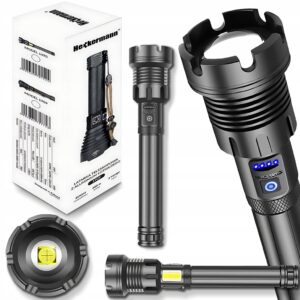 Потужний тактичний ліхтарик Heckermann 1690 LED ZOOM USB 5000 mAH 2500 lm