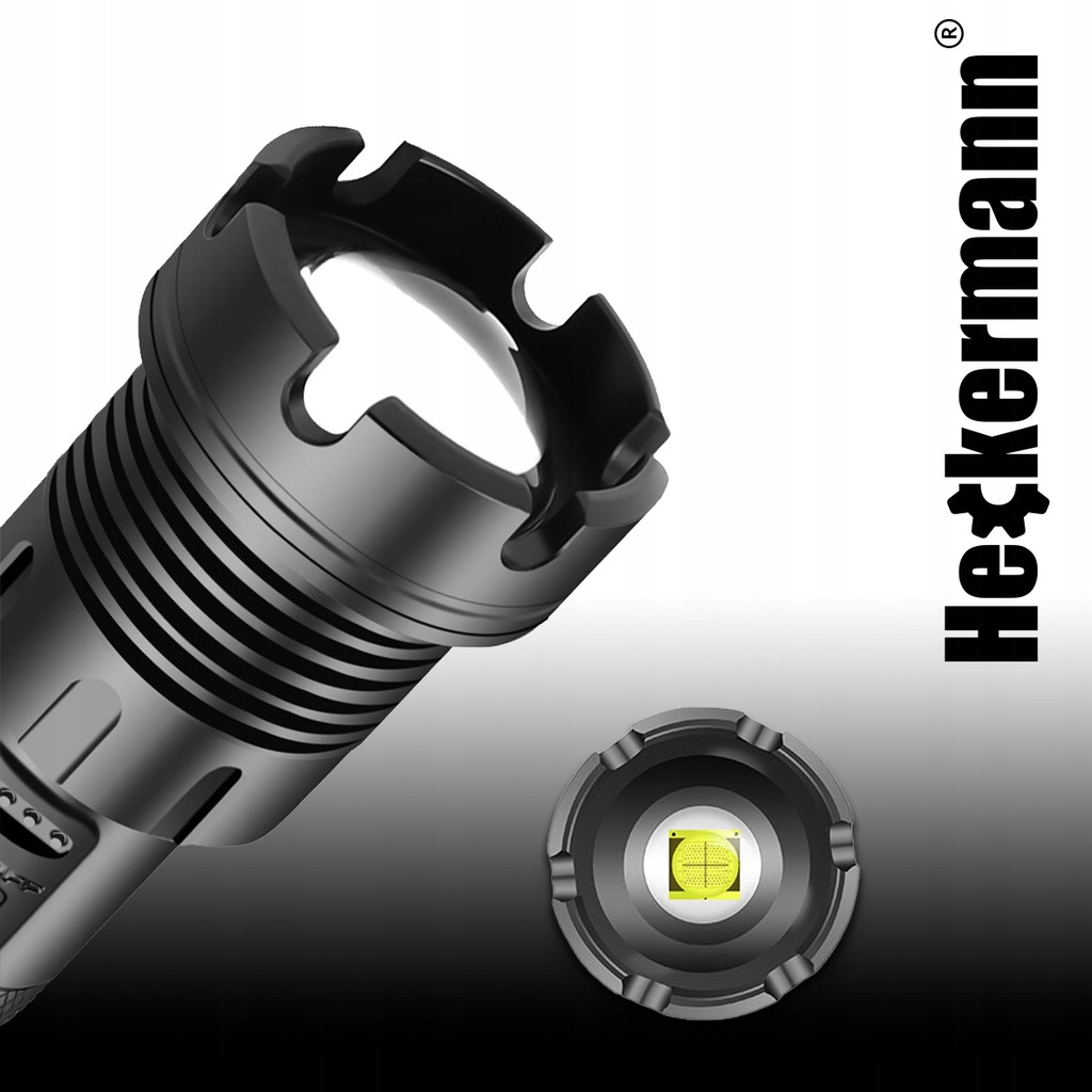 Потужний тактичний ліхтарик Heckermann 1690 LED ZOOM USB 5000 mAH 2500 lm - Зображення 8