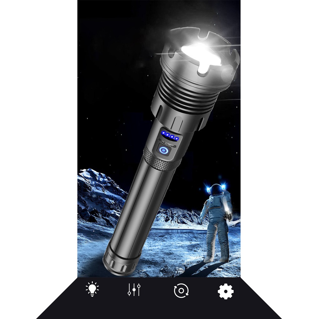 Потужний тактичний ліхтарик Heckermann 1690 LED ZOOM USB 5000 mAH 2500 lm - Зображення 5