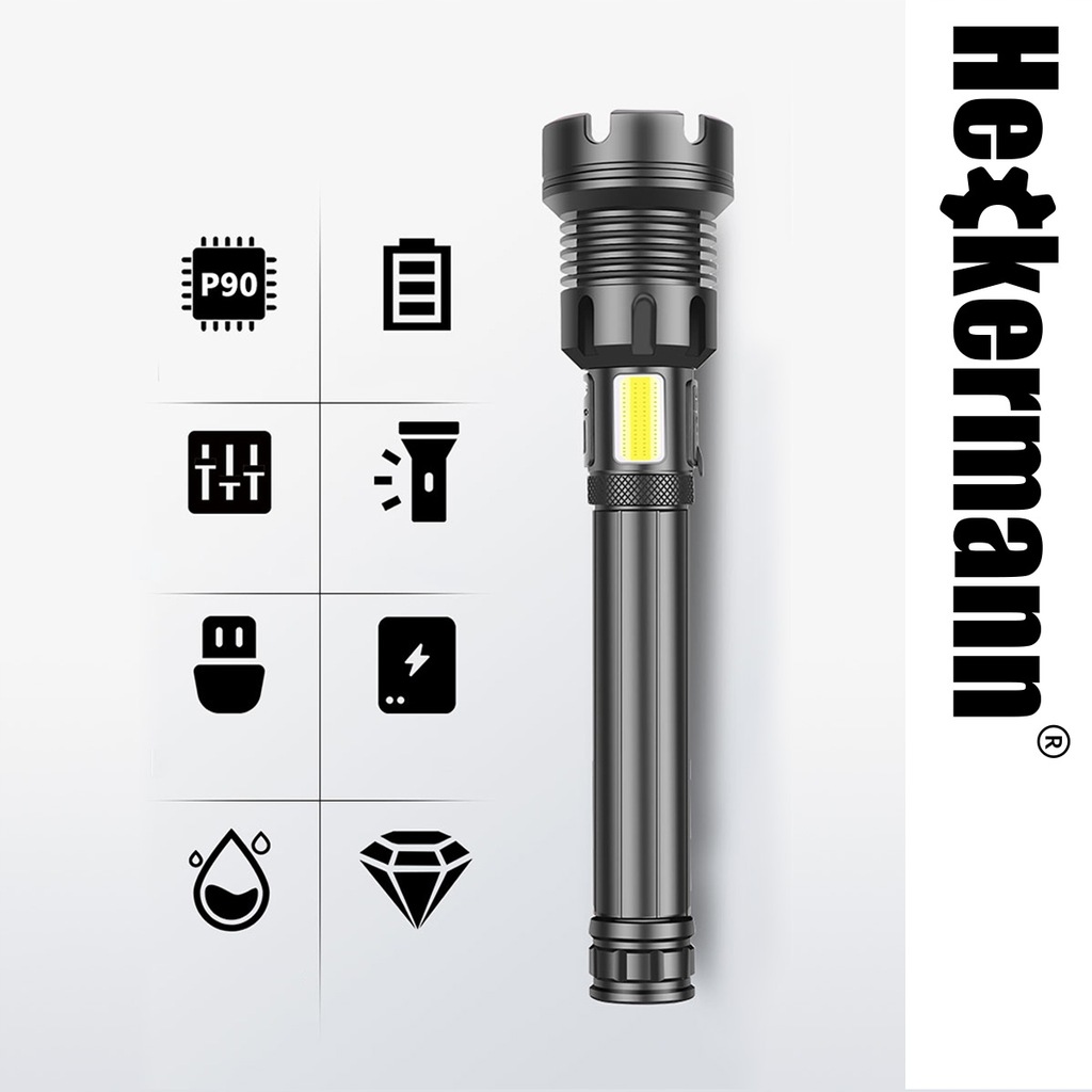 Потужний тактичний ліхтарик Heckermann 1690 LED ZOOM USB 5000 mAH 2500 lm - Зображення 6