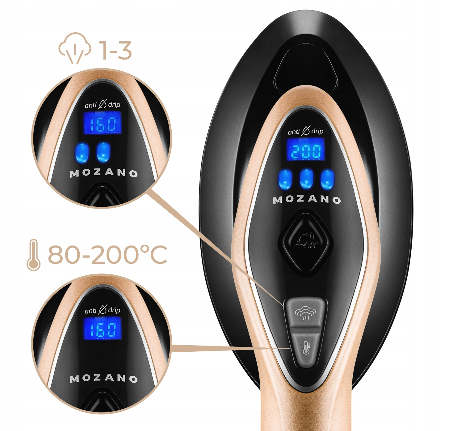 Відпарювач, праска з парогенератором Mozano Smart Care 2500 W Gold - Зображення 8