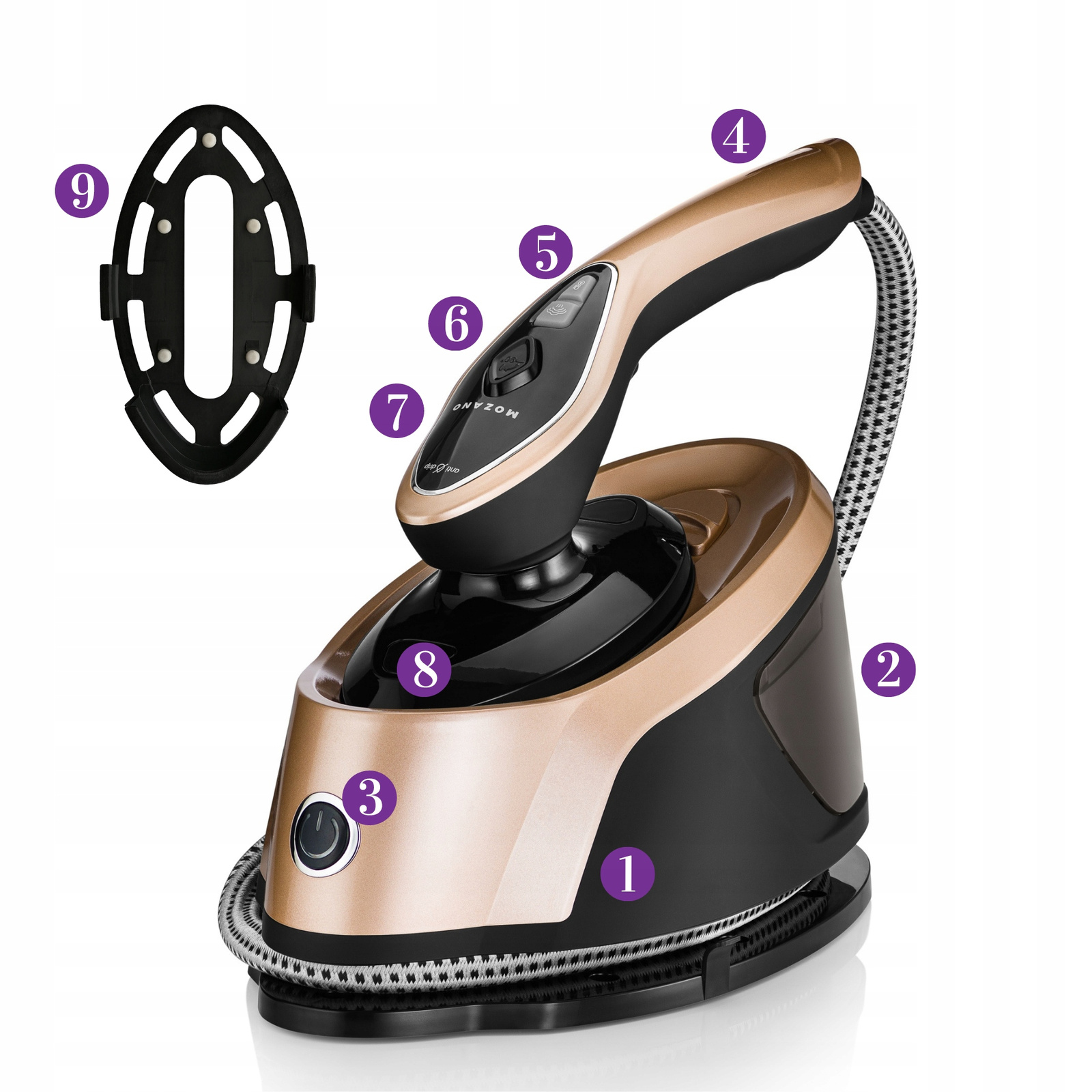 Відпарювач, праска з парогенератором Mozano Smart Care 2500 W Gold - Зображення 9