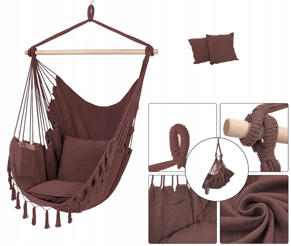 Підвісне крісло бразильський гамак BOHO 100см + 2 шт подушки Burgundy - Зображення 2