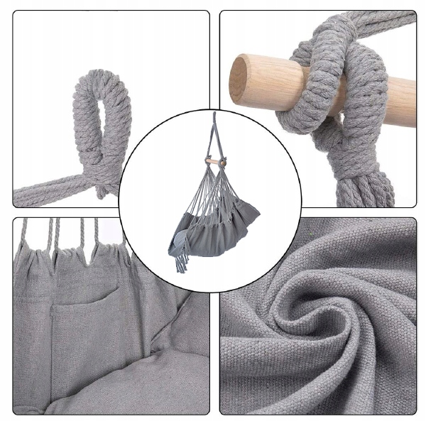 Підвісне крісло бразильський гамак BOHO 100см + 2 шт подушки Light Grey - Зображення 3