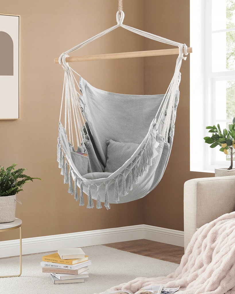Підвісне крісло бразильський гамак BOHO 100см + 2 шт подушки Light Grey - Зображення 4