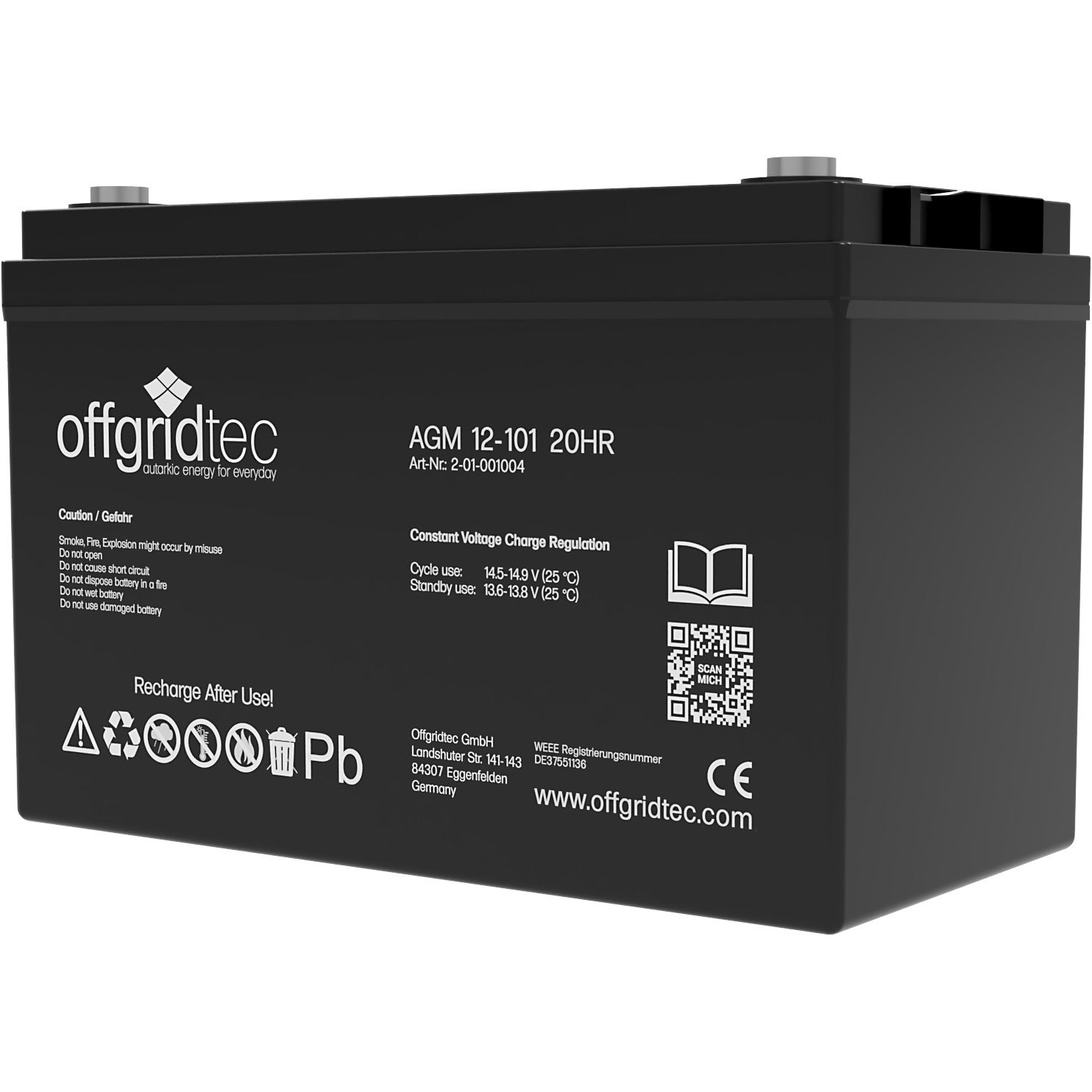 Акумулятор Offgridtec® AGM 122Ah 20HR 12V – Deep Cycle Solar Battery - Зображення 3