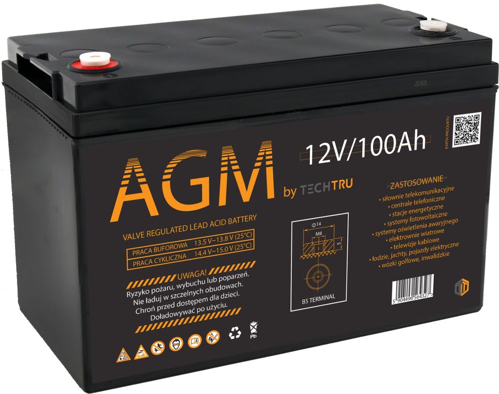 Акумулятор AGM TECHTRU 12V 100Ah VRLA