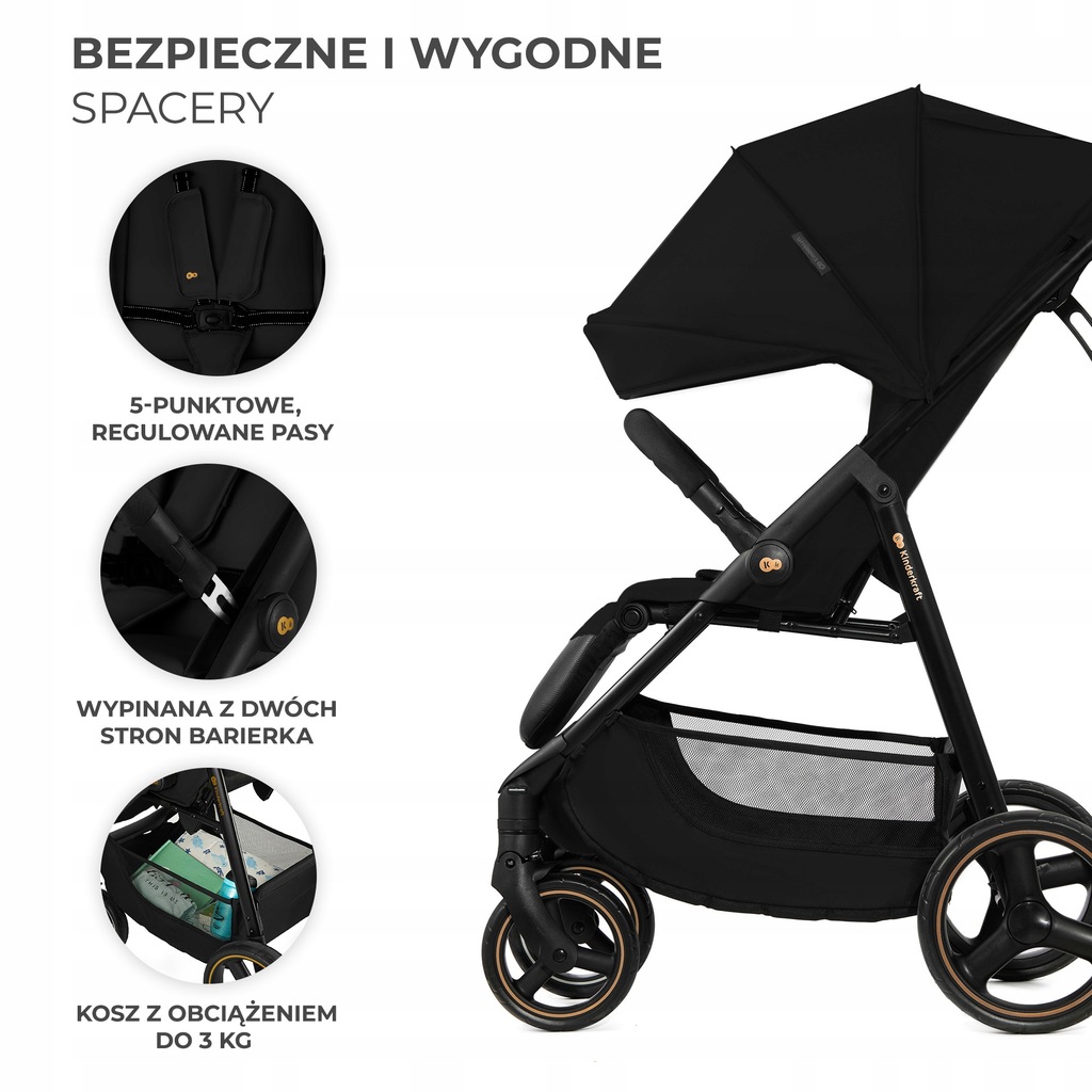 Прогулянковий візок Kiderkraft TRIG 3 Black - Зображення 3