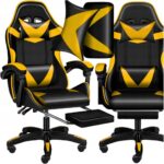 Крісло геймерське PLAYER з підставкою для ніг і масажем Black/Yellow (100015)