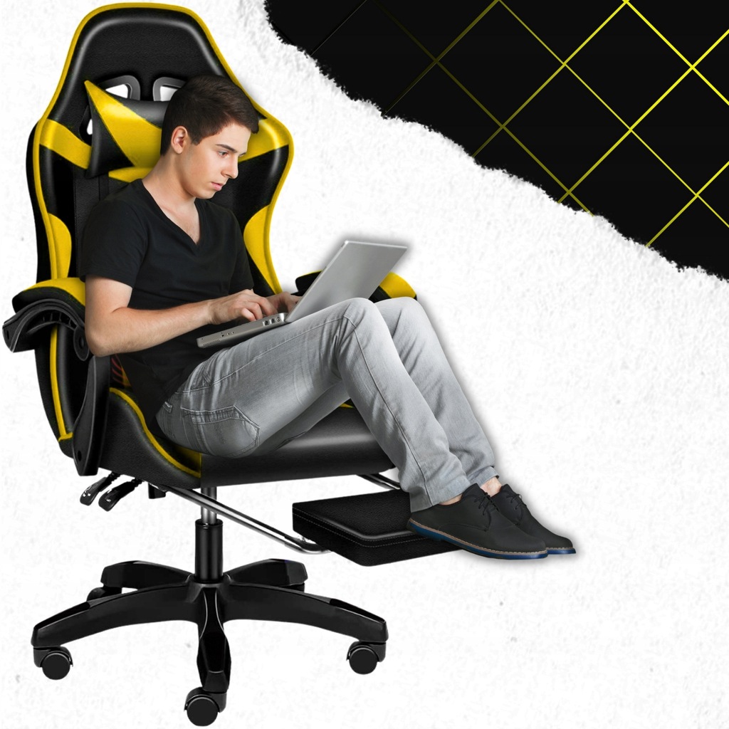 Крісло геймерське PLAYER з підставкою для ніг і масажем Black/Yellow (100015) - Зображення 8
