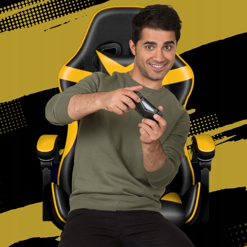 Крісло геймерське PLAYER з підставкою для ніг і масажем Black/Yellow (100015) - Зображення 12