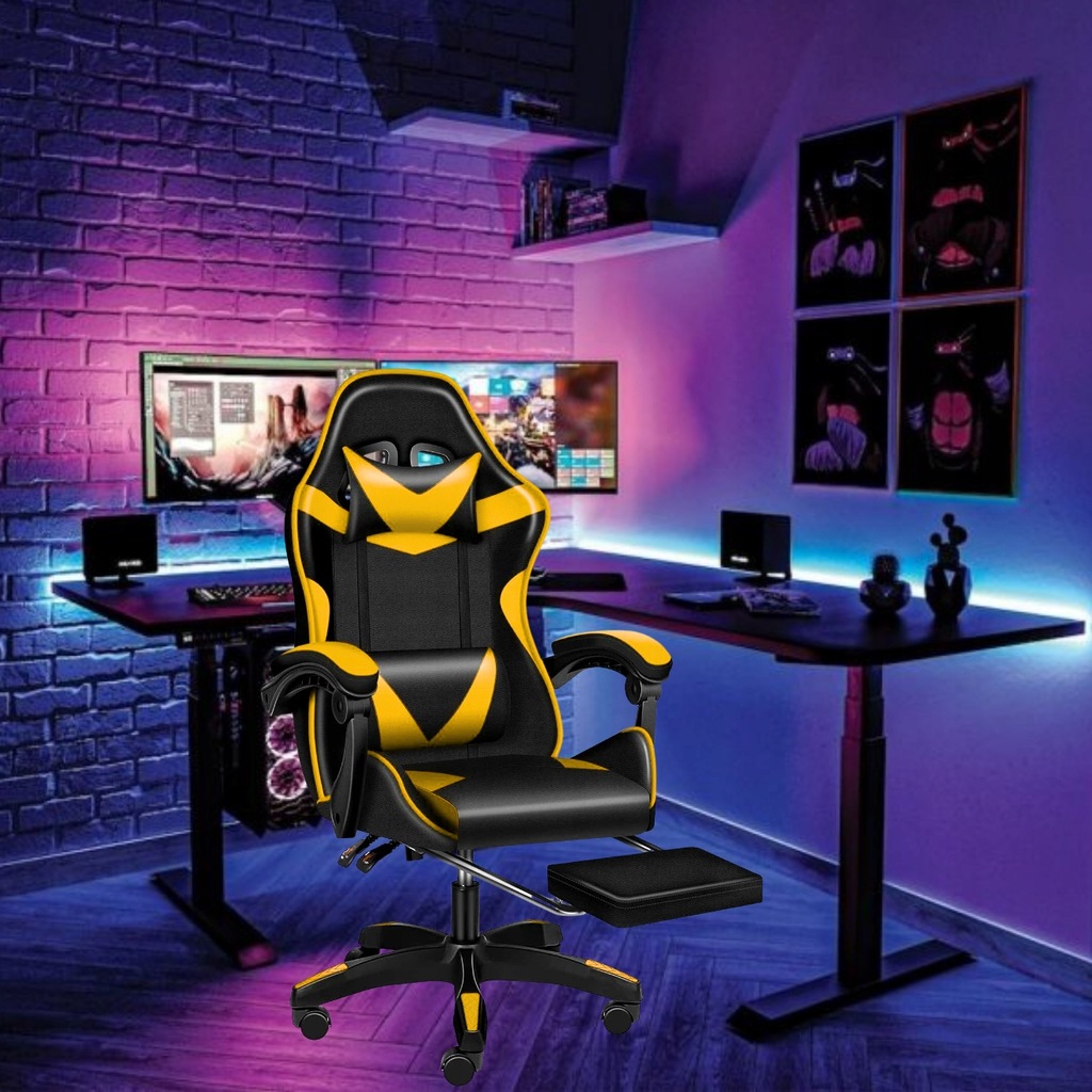 Крісло геймерське PLAYER з підставкою для ніг і масажем Black/Yellow (100015) - Зображення 5