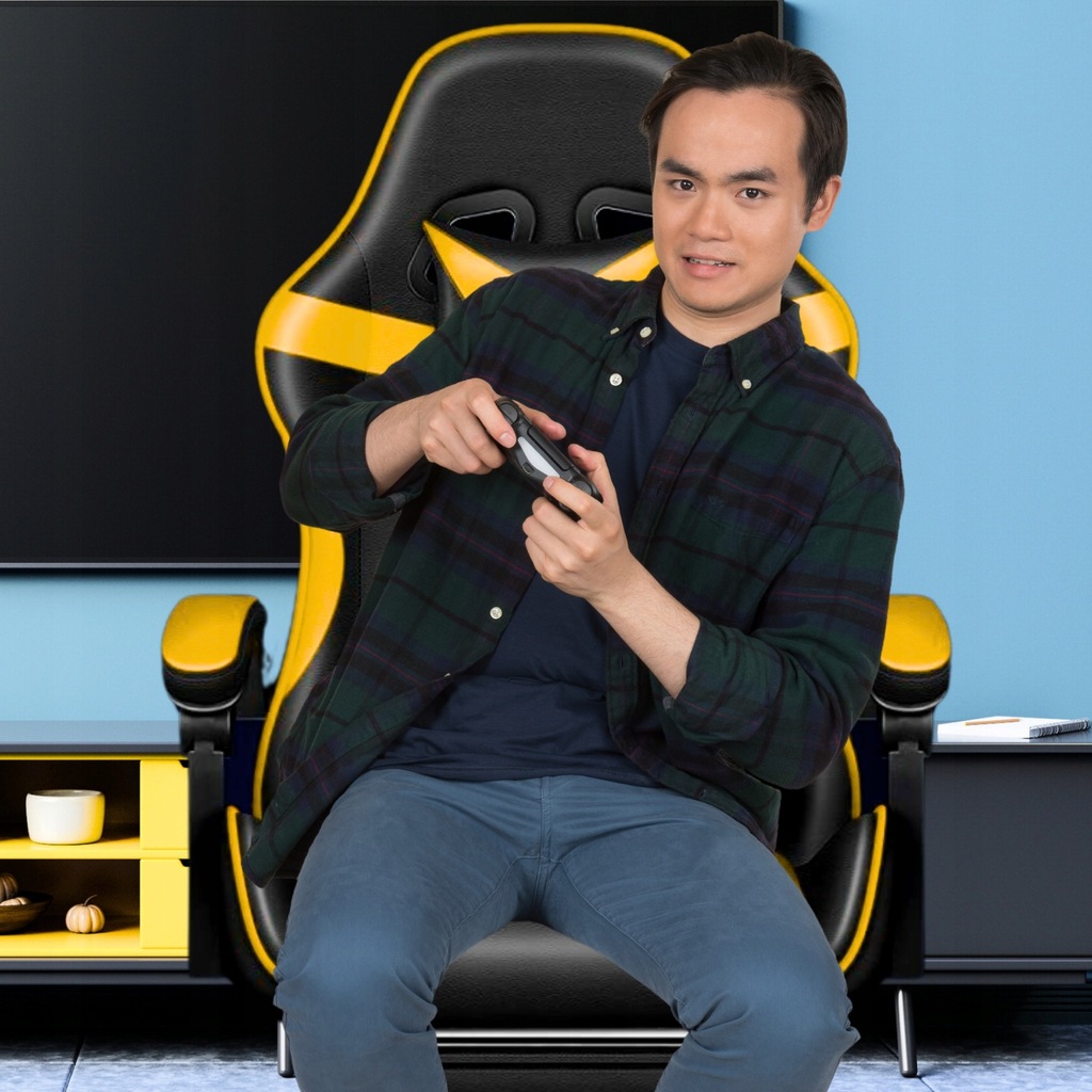 Крісло геймерське PLAYER з підставкою для ніг і масажем Black/Yellow (100015) - Зображення 6
