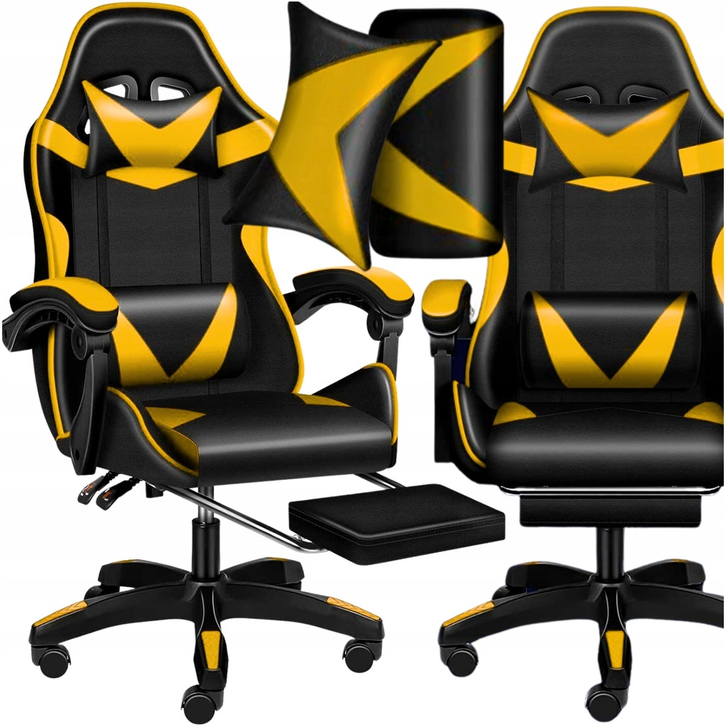 Крісло геймерське PLAYER з підставкою для ніг і масажем Black/Yellow (100015)