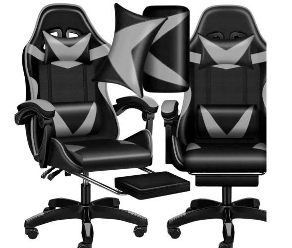 Крісло геймерське PLAYER з підставкою для ніг та масажем Black/Grey (100016)