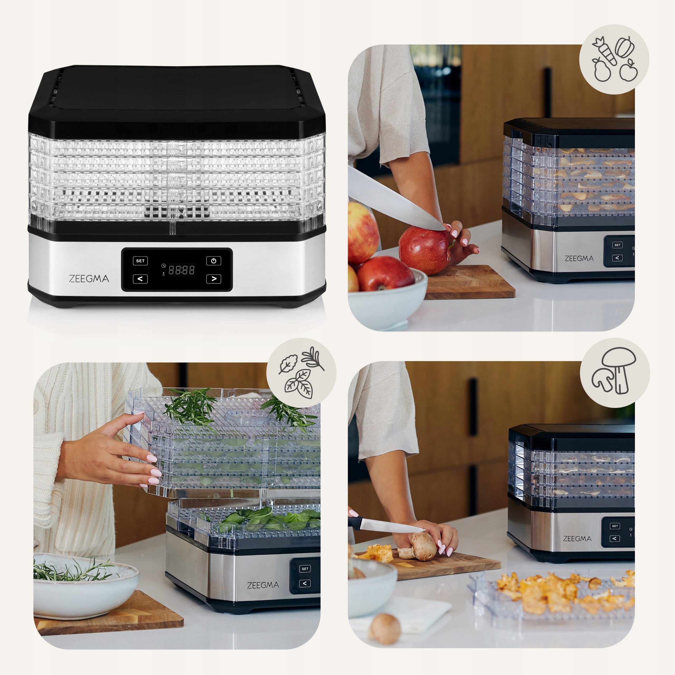 Сушарка для овочів, фруктів та грибів, дегідратор Zeegma Dry Chef Silver - Зображення 6