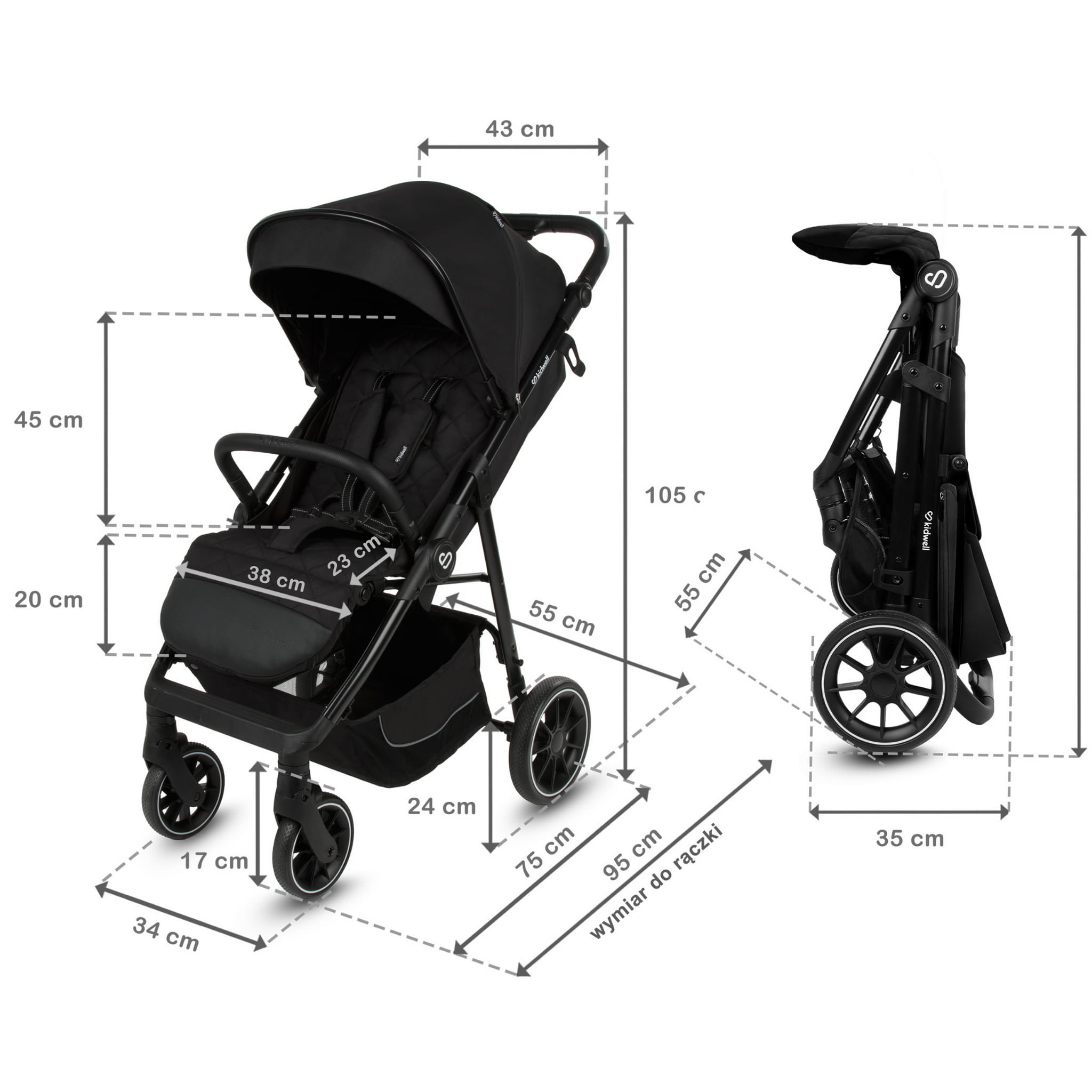 Прогулянкова коляска Kidwell ENZO Black - Зображення 12