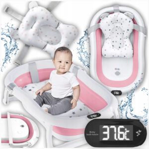 Дитяча ванна складна з подушкою, термометром Hanert KinderBad Pink