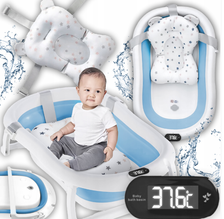 Дитяча ванна складна з подушкою, термометром Hanert KinderBad Blue