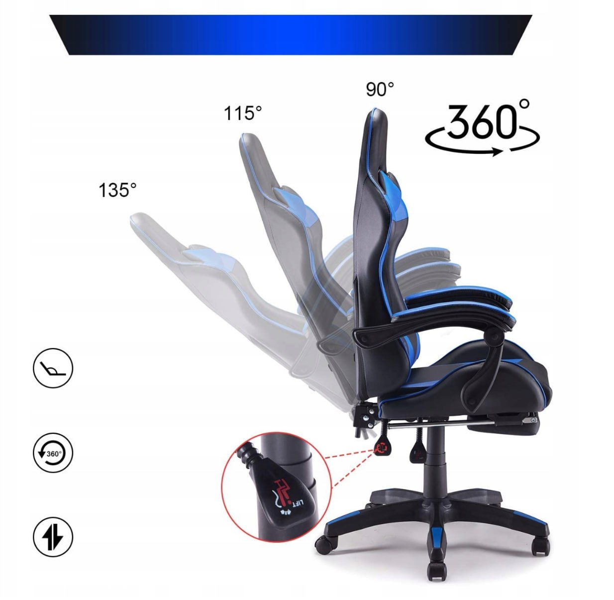 Геймерське крісло з підставкою для ніг Hanert G-Force Black/Blue - Зображення 3