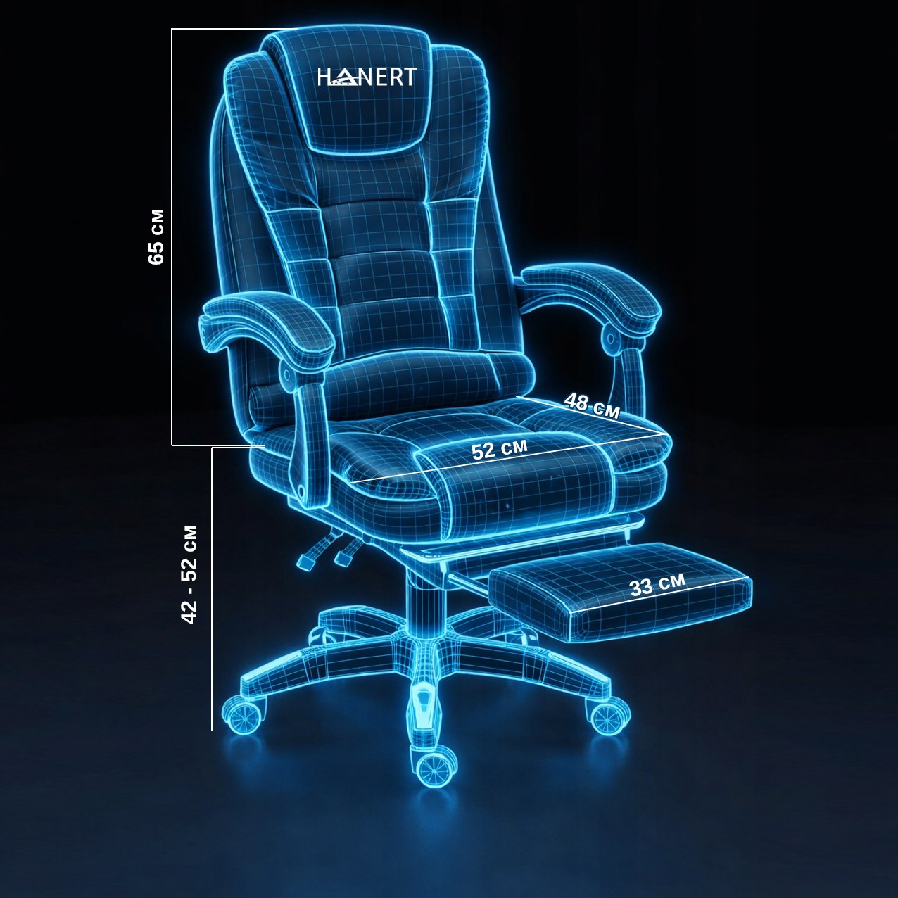 Офісне крісло з підставкою для ніг Hanert Ergo Black - Зображення 3
