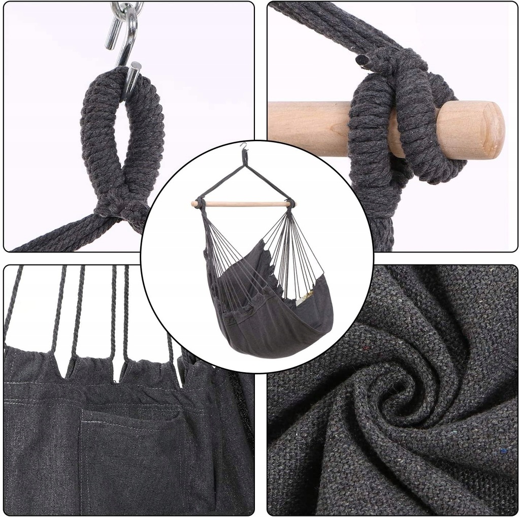 Підвісне крісло, бразильський гамак Hanert BOHO Black - Зображення 5